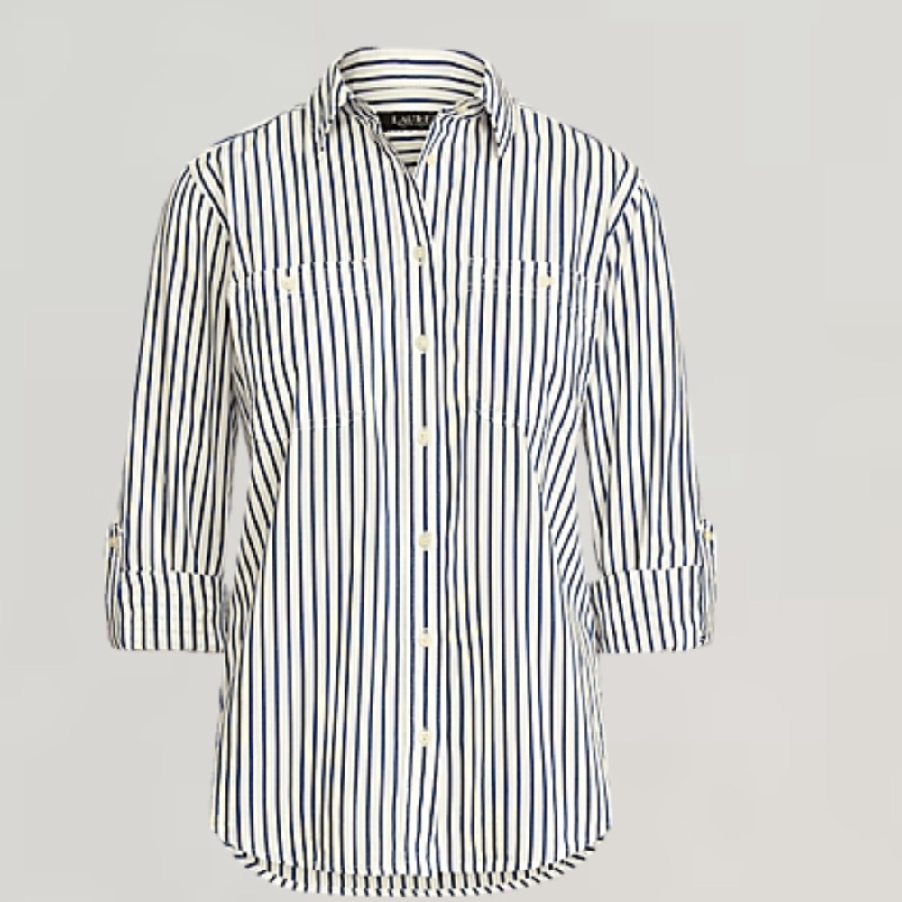 Lauren Ralph Lauren Shirt Women's Size L Relaxed Fit Cotton Roll-Tab-Sleeve Top